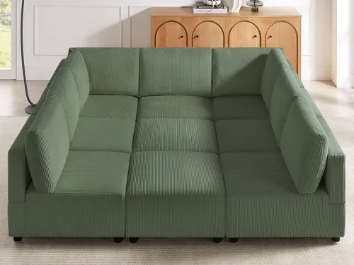 Vista 28 de Sofá biplaza de 66.9 pulgadas, sofá cama modular convertible de 2 plazas de pana, moderno juego de sofá combinado gratuito para sala de estar y Beige