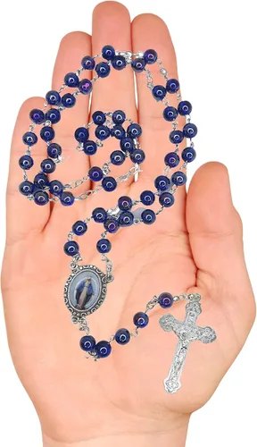 Vista 4 de DTC Rosario de cuentas de oración de acrílico con centro de mesa de medalla de San Católico, 17 pulgadas