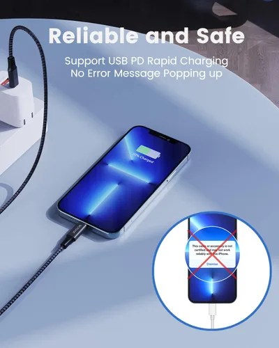 Vista 3 de SCRUAK Cable de carga extra largo para iPhone de 16 pies, 16 pies USB C a Lightning cable de carga rápida de nailon trenzado para iPhone 13/13