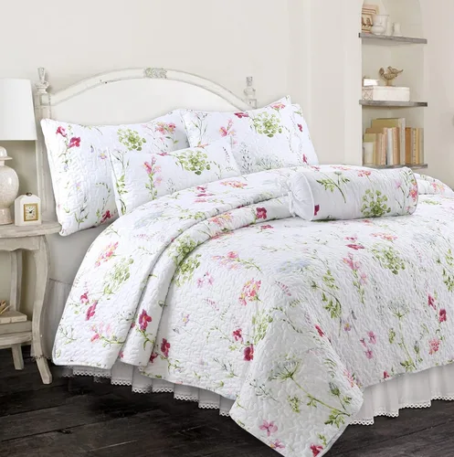 Vista 13 de Blue Cotton 3-Piece Reversible Floral Paisley Quilt Bedding Set by Cozy Line Home Fashions