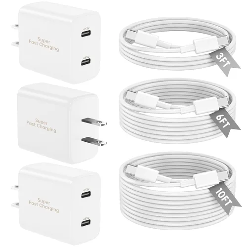 Vista 15 de LOFPYE Paquete de 3 cables USB C a USB C de 1 pie y 60 W, cable de carga rápida tipo C para iPhone Air 17 16e 16 15 Pro Plus Pro Max, para Galaxy