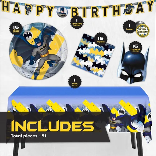 Vista 2 de Decoraciones de cumpleaños de Batman para fiesta con máscara de recuerdo