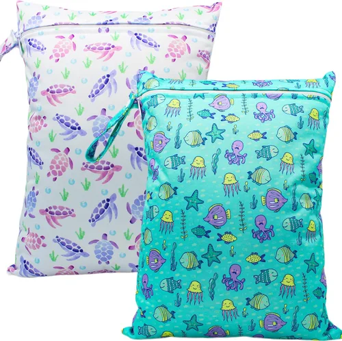 Vista 13 de Bolsa húmeda impermeable reutilizable para traje de baño, viajes, playa, piscina, traje de baño, pañales, ropa sucia de yoga, gimnasio, guardería