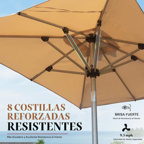 Vista 4 de Domi - Sombrilla rectangular de 6 x 4 pies para patio, sombrilla de mesa para exteriores con 8 varillas resistentes e inclinación, sombrilla de Beige