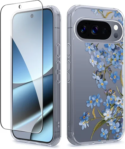 Vista 9 de GVIEWIN Funda para Google Pixel 10a con protector de pantalla, protección contra caídas de grado militar, no amarillenta, transparente, floral