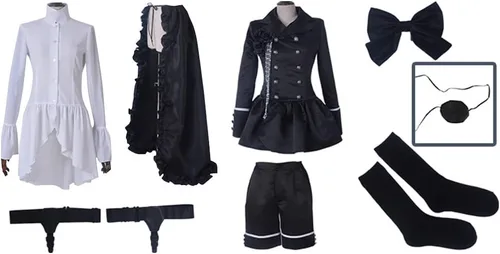 Vista 7 de Cosplay.fm Disfraz de anime para mujer, traje clásico negro con accesorios