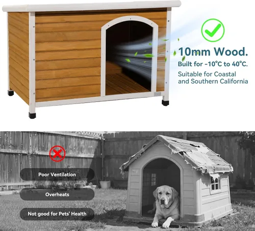 Vista 4 de Petsfit - casetas cuchas de madera para perros pequeños, medianos y perros grandes, resistente a la intemperie para perros, con patas elevadas.