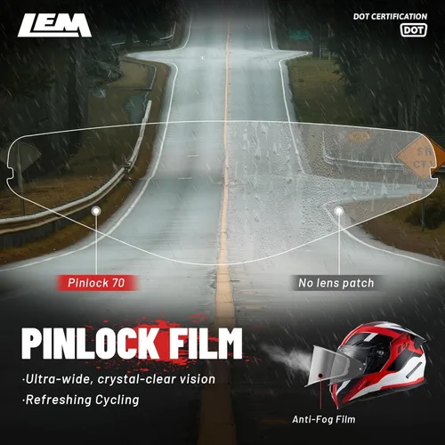Vista 6 de LEM Cascos modulares de motocicleta de fibra de vidrio, casco de motocicleta de cara completa abatible para excursiones, certificado por DOT, visera
