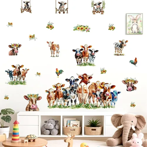 Vista 2 de Divertidas calcomanías de pared de vaca, calcomanías de ventana de vaca, calcomanías de pared de animales de granja, calcomanías de pared