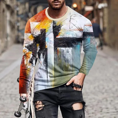 Vista 2 de Camisetas para hombre, con estampado divertido, casual, holgadas, cuello redondo, ajuste muscular, gimnasio, entrenamiento, atlética, 2023