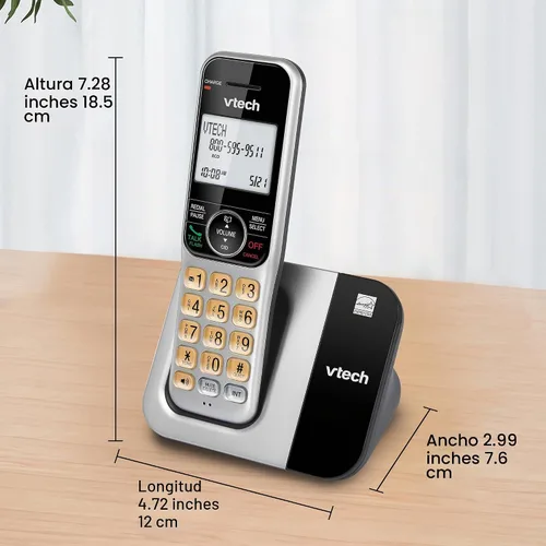 Vista 10 de Sistema de teléfono inalámbrico VTech para el hogar con bloqueo de llamadas, pantalla grande y botones, pantalla retroiluminada, altavoz