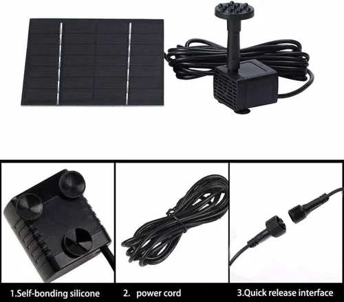 Vista 6 de Kit de bomba de agua solar, bomba de fuente de agua con 4 boquillas, fuente de agua para exteriores para baño de pájaros, estanques, jardín y pecera