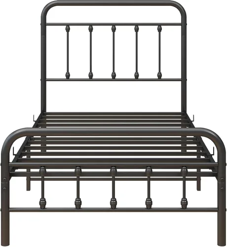 Vista 4 de Majnesvon Base de cama de plataforma de metal, base de cama de metal con cabecera y estribo, base de colchón, no necesita somier, fácil montaje