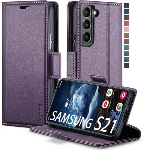 Vista 46 de Funda tipo cartera para Samsung Galaxy S21 5G con bloqueo RFID, color negro