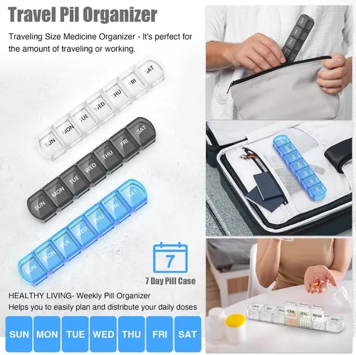 Vista 5 de Organizador de píldoras extra grande 3 paquetes, pastillero XL de 7 días, estuche semanal de píldoras con gran capacidad, organizador jumbo, sin BPA