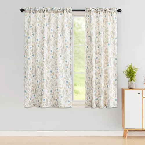 Vista 38 de VOGOL Cortinas con estampado de pájaros campestres, 30 x 24 pulgadas, 2 paneles, beige Linen Look Texture, Decorative Small Window Treatment