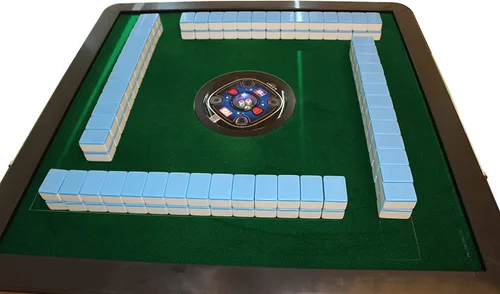 Vista 2 de Solor - Mesa automática Mahjong con 4 cargadores USB, azulejos de 2.205 in (azul y verde) y 1 cubierta de tela Mah Jongg