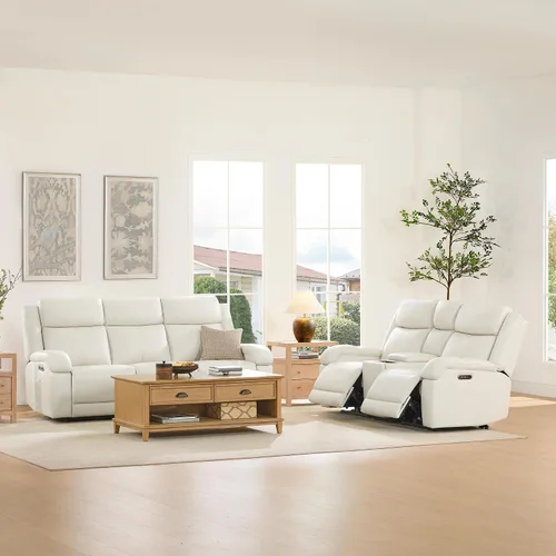 Vista 33 de Watson & Whitely Sofá reclinable eléctrico de piel auténtica, sofás reclinables de pared de 3 plazas con consola de almacenamiento, reposacabezas