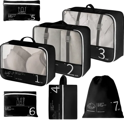 Vista 87 de Juego de 8 cubos de embalaje para maletas, organizadores de equipaje de viaje, accesorios de viaje, organizador de equipaje esencial