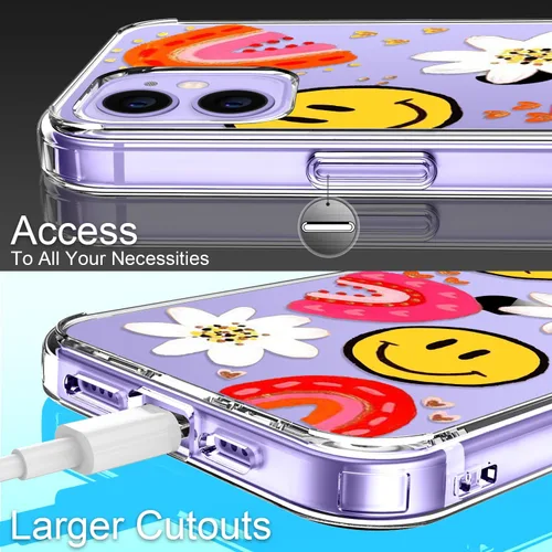 Vista 5 de Funda para iPhone 12, iPhone 12 Pro con protector de pantalla, transparente de cuerpo completo protector floral para niñas y mujeres, a prueba