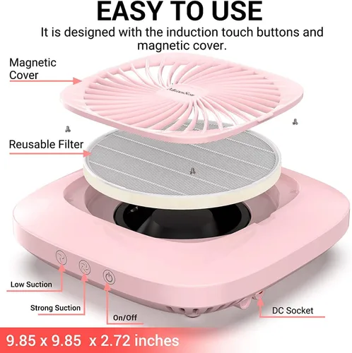 Vista 4 de MelodySusie Colector profesional de polvo de uñas, ventilador de vacío de uñas SPro de 4000 RPM con 2 modos de succión y filtro reutilizable como