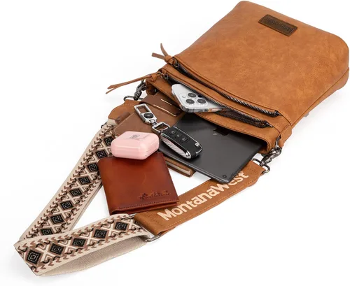 Vista 5 de Montana West Bolso cruzado grande con bolsillo con cremallera múltiple con correa de guitarra