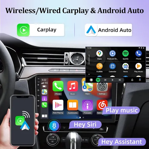 Vista 3 de Estéreo de coche de 2+64G Android Single DIN con Apple Carplay inalámbrico y Android Auto - Pantalla táctil de 10 pulgadas con WiFi/navegación
