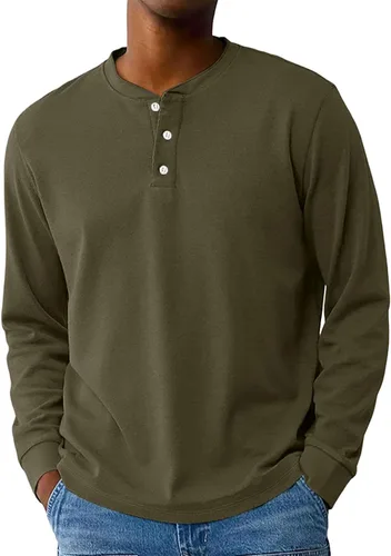 Vista 15 de Camisas de verano para hombre, camiseta Henley de manga larga con botones, estilo casual, M-3XL
