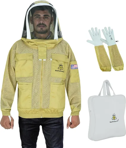 Vista 13 de 3-Layer Ventilated Mesh Bee Jacket for Men & Women with Veils Sting-Proof Beekeeping Jacket with Leather Gloves & Bag