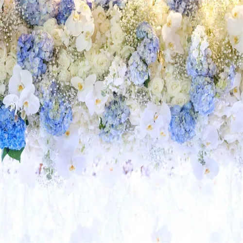 Vista 7 de AOFOTO Hermoso fondo de flores blancas y azules de 5 x 3 pies para fotografía de boda, damas, fiesta de té, niñas, amantes de los retratos, telón