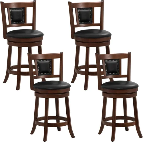 Vista 10 de Giantex Juego de 2 taburetes de bar giratorios de 25.5 pulgadas de altura de mostrador con respaldo ergonómico, asiento acolchado suave, patas