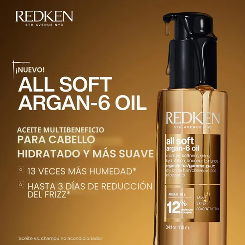 Vista 4 de Redken Tratamiento de aceite de Argan 6 para cabello seco – Acondiciona profundamente el cabello, añade suavidad y brillo con aceite de argán