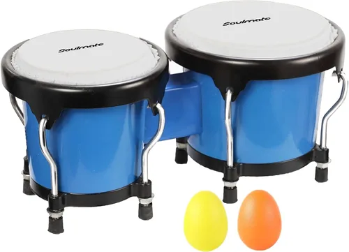 Vista 9 de Juego de Bongós Soulmate para Niños, Principiantes y Adultos de 4" y 5" - Bongós de Percusión Transparentes con Llave de Afinación, Acabado Natural
