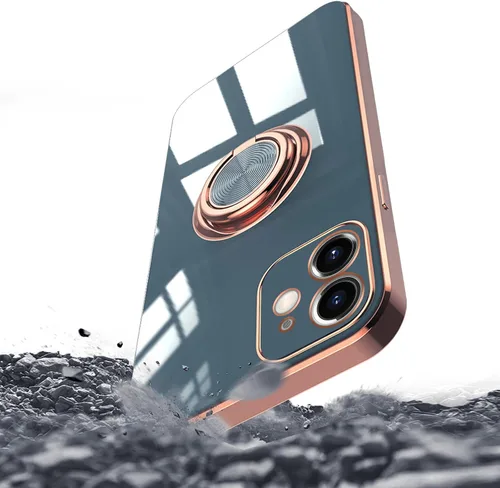 Vista 8 de Compatible con iPhone 11 Kickstand, anillo de rotación de 360 grados integrado con borde de oro rosa brillante que funciona con soporte magnético