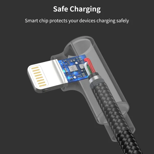 Vista 5 de Cable corto Lightning de 1 pie en ángulo recto, paquete de 3 cables de carga rápida USB a iPhone de 90 grados, compatible con Apple iPhone 13, 12