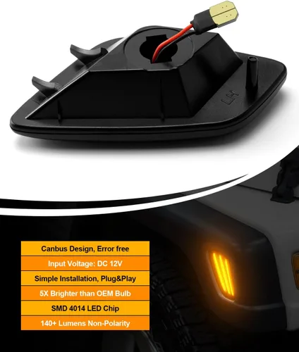 Vista 6 de Luces LED laterales compatibles con Jeep Wrangler TJ 1997-2006, luz intermitente ámbar ahumada, paquete de 2