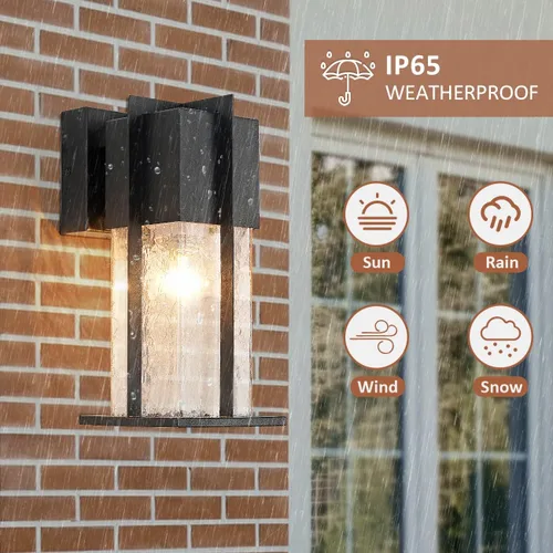 Vista 5 de Lámparas de pared para exteriores con pantalla de vidrio agrietada, moderna lámpara de pared exterior IP65 impermeable, soporte de pared frontal