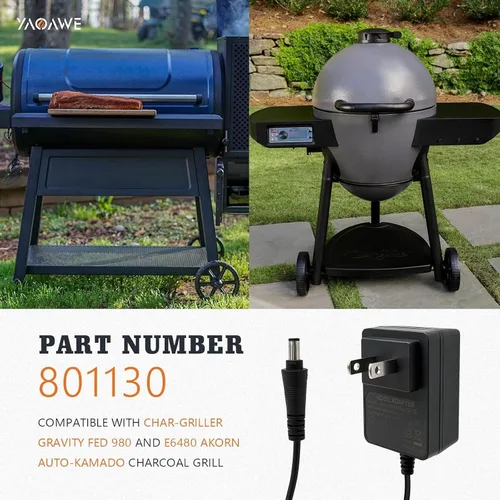 Vista 3 de Adaptador de corriente de repuesto para parrilla Char-Griller Gravity Fed 980 y E6480 Akorn Auto-Kamado Charcoal Grill, pieza de cable