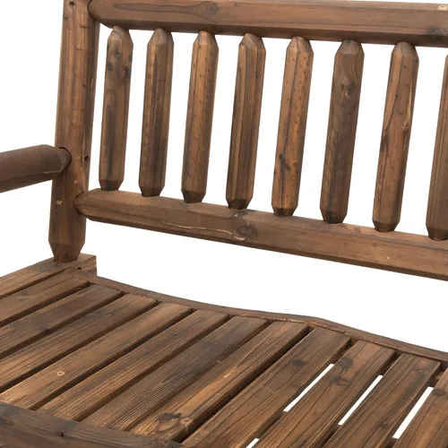 Vista 8 de Outsunny Mecedora de madera para 2 personas con diseño de tronco, sofá de dos plazas resistente con asientos curvos anchos para patio, patio
