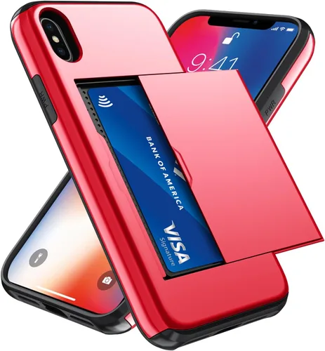 Vista 96 de Qinmay Funda compatible con iPhone 7 Plus/8 Plus con tarjetero, doble capa a prueba de golpes, funda protectora resistente con ranura oculta Negro
