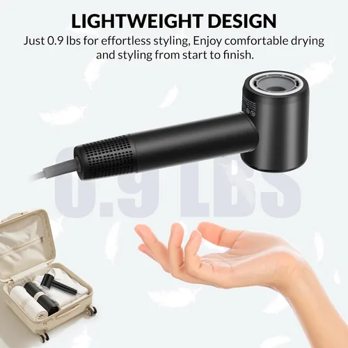 Vista 7 de Chignon Secador de pelo con difusor, secador de pelo iónico de viaje con motor de alta velocidad de 160,000 RPM para secado rápido, secador de pelo