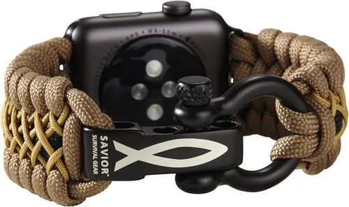Vista 32 de Savior Survival Gear - Correa de repuesto para Apple Watch de 1.65”/42 mm, hecha de 550 cuerda de paracaídas con grillete ajustable de acero Negro