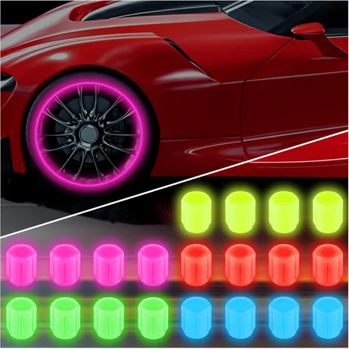 Vista 13 de 16 PCS tapones fluorescentes para vástago de válvula de neumático, tapones luminosos para válvula de aire de rueda de automóvil, accesorios