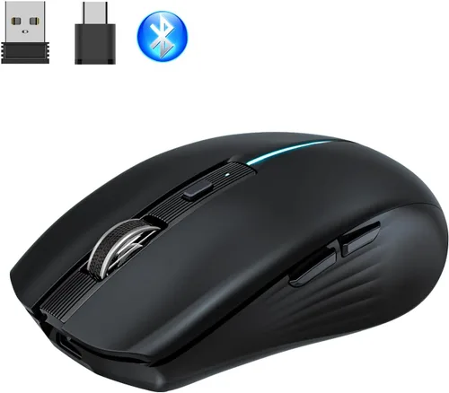 Vista 6 de Ratón Bluetooth recargable para MacBook, 6 botones, cómodo de sostener, modo cuádruple (BT1/BT2/USB/TypeC), clics silenciosos, portátil para viajes