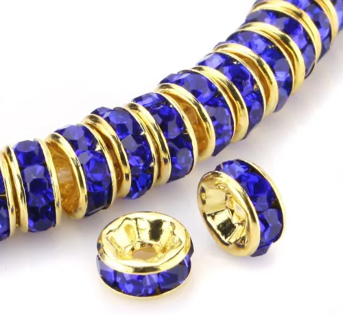 Vista 26 de RUBYCA 100 unidades de cuentas espaciadoras redondas estilo Rondelle en tono dorado de 10 mm, cristal checo AB blanco