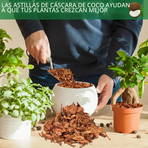 Vista 5 de Halatool 2 chips de cáscara de coco para plantas, 2.2 libras, 100% chips de coco orgánico con baja EC y pH equilibrado, sustrato de coco comprimido