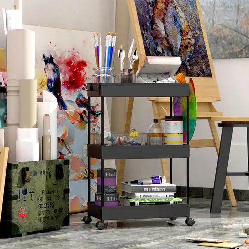Vista 6 de SPACEKEEPER Carrito de Almacenamiento Rodante de 3 Niveles Organizadores de Carrito de Baño con Ruedas Organización de Cuarto de Lavandería Unidad