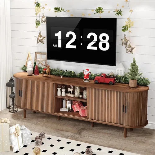 Vista 11 de Janmer Home Soporte de TV acanalado de 54 pulgadas con almacenamiento, consola de TV moderna de mediados de siglo con puertas correderas Tambour
