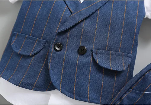 Vista 11 de Conjunto de chaleco para bebés y niños pequeños, camisa corta con corbatín y pantalones, trajes elegantes