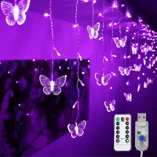 Vista 13 de Luces de Cortina de Mariposas, 4.9 pies, 48 Luces de Hadas LED USB para Ventana, 10 Mariposas, 8 Modos, Luces de Cadena con Parpadeo de Luciérnaga